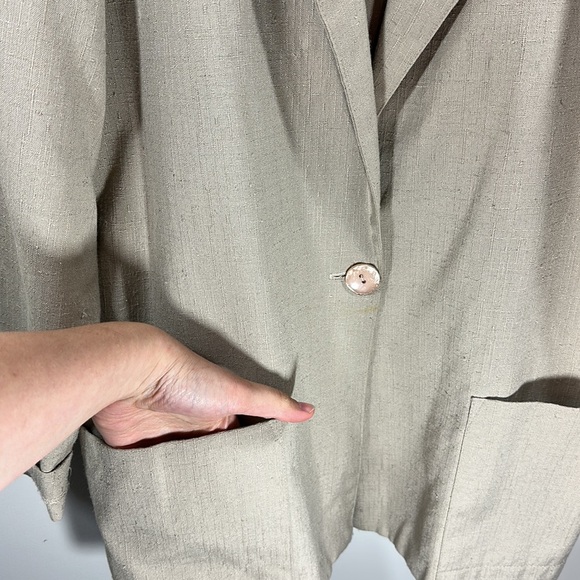 Laura Tyler Vintage Blazer Suit Jacket Taupe Oversized Baggy Cropped Sleeve - Picture 8 of 8